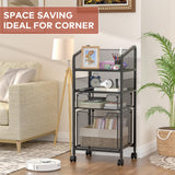Huxitocan 4-Tier Rolling File Cart with Hanging File Organizer, Mobile File Cabinet with Storage Drawer, Rolling Utility Cart Storage and Organizer Office Cabinet for Home Office Huxitocan