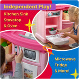 Step2 Fun with Friends Kids Kitchen Playset, Indoor/Outdoor Kitchenette, Interactive Play with Lights and Sounds, Durable Plastic, Includes 25 Piece Toy Accessories, Toddlers 2+ Years Old, Pink Step2