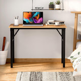Need Folding Desk for Home Office 39-3/8'' Length Modern Folding Table Computer Desk No Install Needed Teak Color Desktop Black Frame, AC5BB(10060) Need