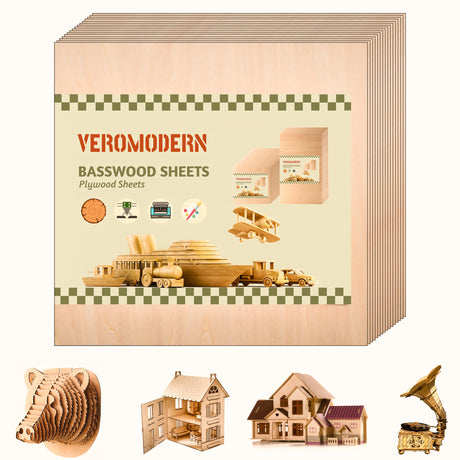 16PCS Basswood Sheets 1/16″×12″×12″,1/16'' Plywood Sheets Used for glowforge,1.5mm Unfinished Wood Perfect for Arts and DIY Crafts, School Projects, Wood Burning and Laser Projects VeroModern