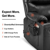 MCombo Oversized Swivel Glider Rocker Power Recliner Chair for Living Room with Heat and Vibration Massage, USB Ports, Cup Holders and Pockets, Faux Leather 7785 (Black) MCombo