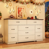 jiteentarou Farmhouse 9 Drawer Dresser for Bedroom,63” Wood Dresser & Chest of Drawers with Power Outlets,Large & Wide Dressers for Bedroom,Tall Storage Dresser Organizer(White) jiteentarou