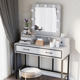 Sunvivi Vanity, Makeup Vanity Desk with 3 Color Dimmable Lighted Hollywood Mirror, White Vanity with 4 Drawers, Large Dressing Table for Women Girls Sunvivi