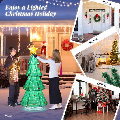 Outvita 6ft Christmas Tree Decorations, Lighted Christmas Tree Foldable Outdoor Holiday Decorations with 200 LED Lights and Metal Stakes for Yard Garden Lawn