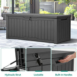 YITAHOME 120 Gallon Resin Deck Box, Weather Resistant Outdoor Storage Box for Patio Cushions, Garden Tools, Pool Supplies, Lockable, Easy Assembly, Extra Seat or Table (Dark Gray) YITAHOME