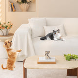 STACYPIK Soft Ivory White Sofa Covers Cats Dogs Anti-Scratch Couch Cover for Sectional Furniture Protector for 3 Cushion Couch with Tassels Anti Slip Loveseat Couch Cover Boho Couch Cover-71x134IN STACYPIK