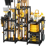 POKIPO 42" H Large Garden Tool Organizer, Holds Up to 86 Tools, Heavy Duty Yard Tool Organizer for Garage, 61“ Wide Lawn Freestanding Tool Storage Rack for Outdoor Shed Tool Rake, Shovel, Brooms POKIPO