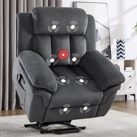 CANMOV 46" Wide Oversize Power Lift Recliner Chair, Extra Large Electric Lift Recliners for Elderly Big, Stand Up Recliner Chair with Massage and Heat, USB and Type-C Ports, Dark Grey CANMOV