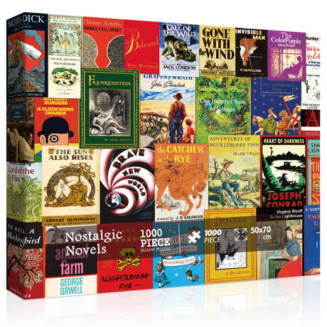 Vintage Book Puzzles for Adults, Book Cover Jigsaw Puzzle 1000 Pieces Including 32 Classic Nostalgic Novels, Literary Book Theme Jigsaw Puzzle as Book Wall Decor PPuzzling