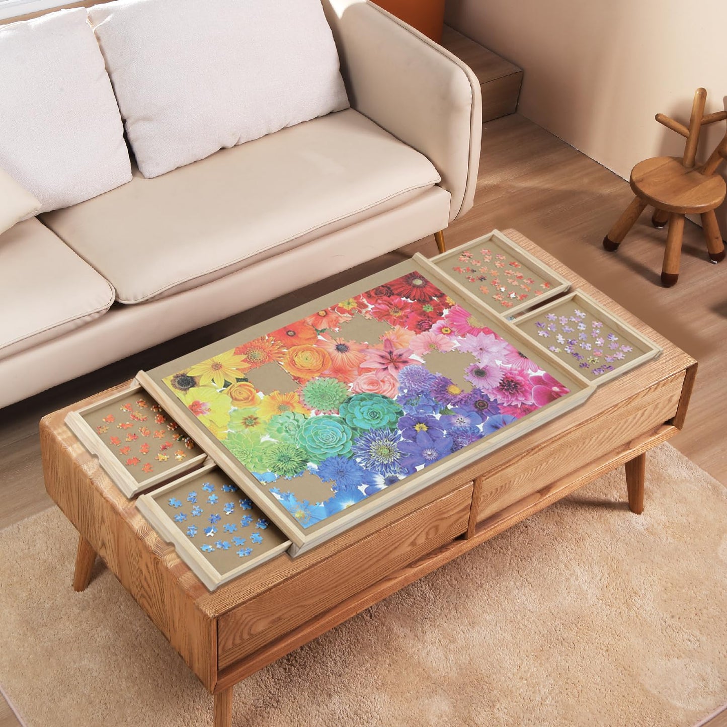 YISHAN Wooden Jigsaw Puzzle Board Table for 1000 Pieces with Drawers and Cover, Puzzle Easel, Portable Puzzle Plateau for Adults and Children - WoodArtSupply