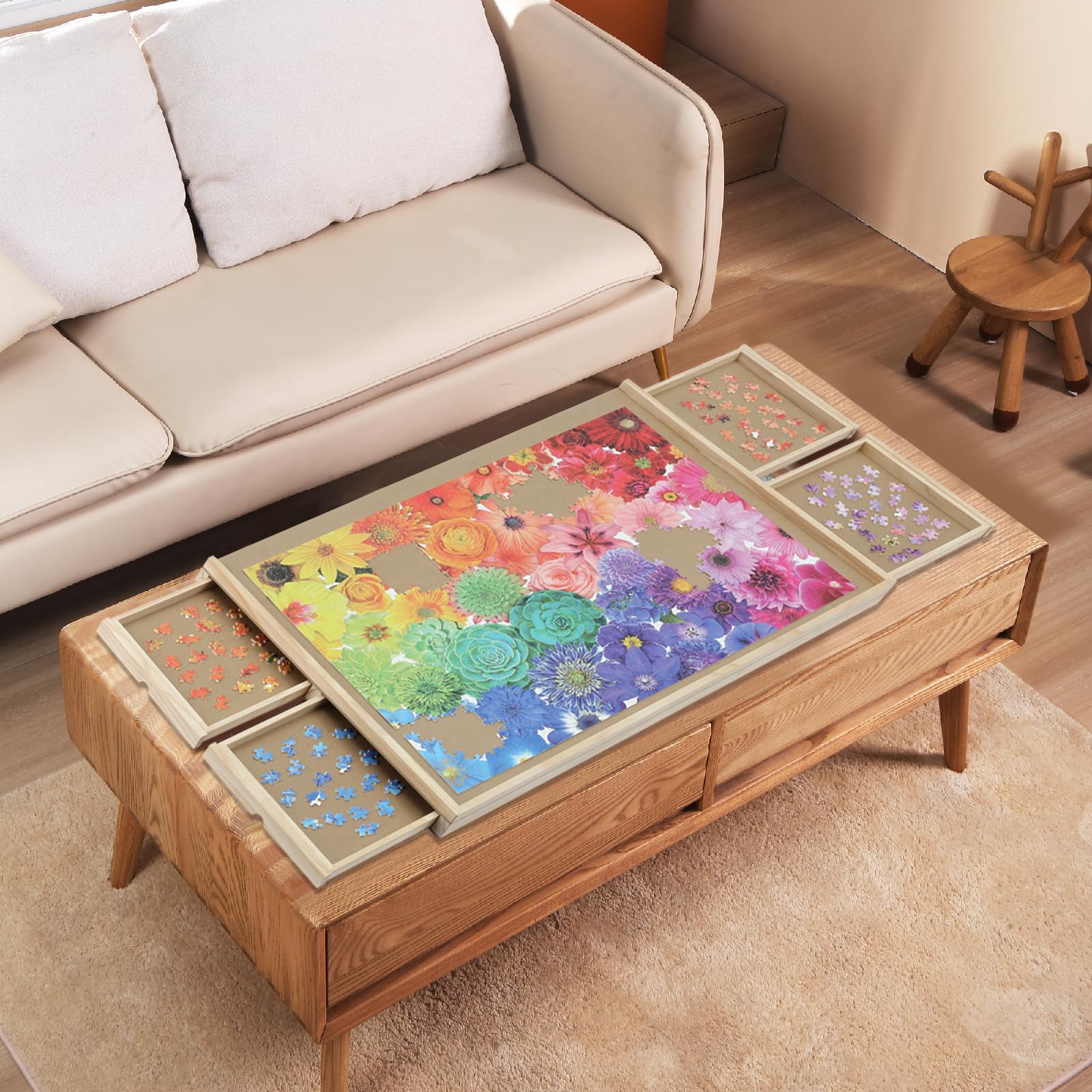 YISHAN Wooden Jigsaw Puzzle Board Table for 1000 Pieces with Drawers and Cover, Puzzle Easel, Portable Puzzle Plateau for Adults and Children - WoodArtSupply