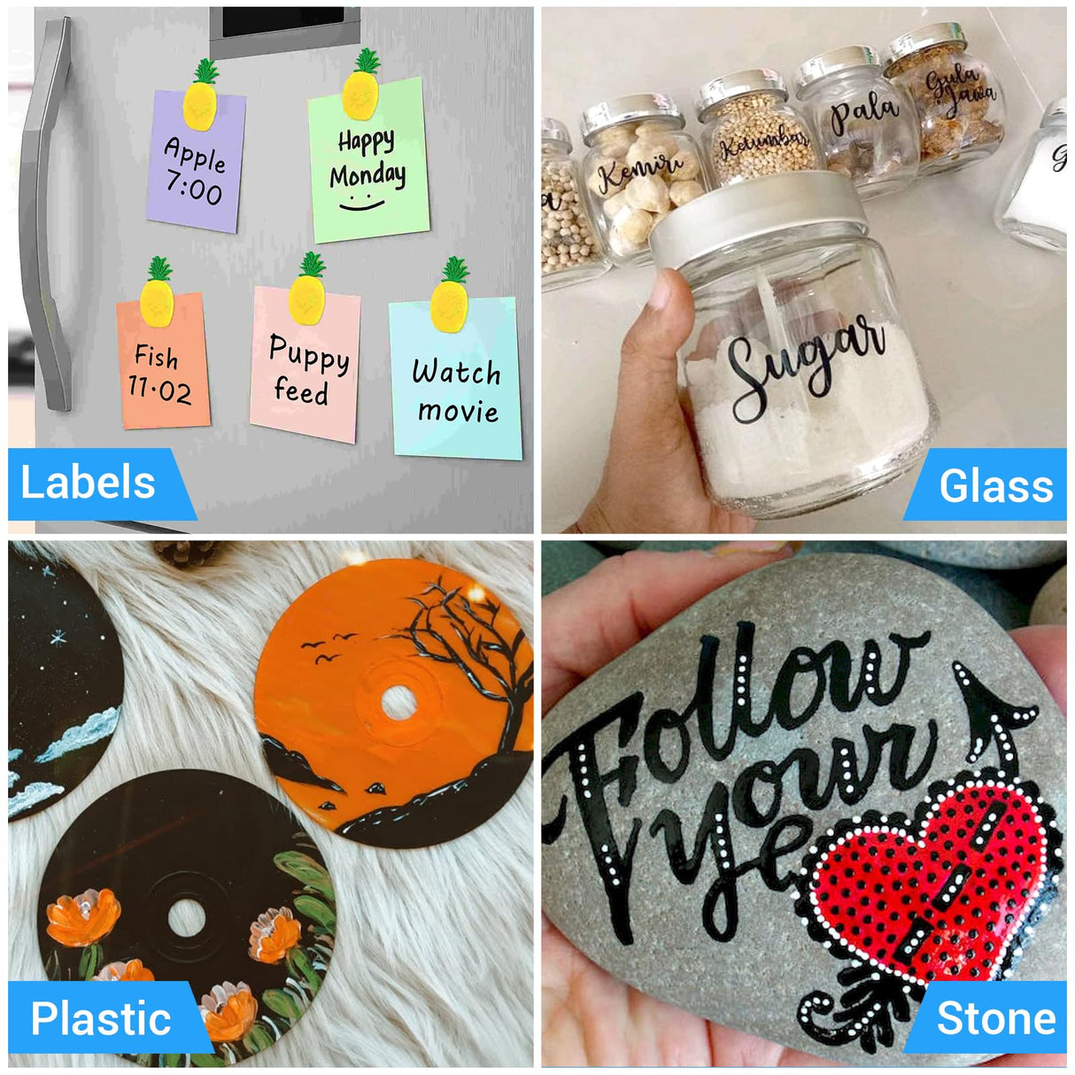 DAPAWIN Black Paint Pen Permanent Markers Waterproof -4 Black paint markers,paint marker for Metal,Rocks,Wood,Plastic,Tire,Glass,Fabric,label,Medium Tip,Oil Based Paint Markers Black Markers Permanent DAPAWIN