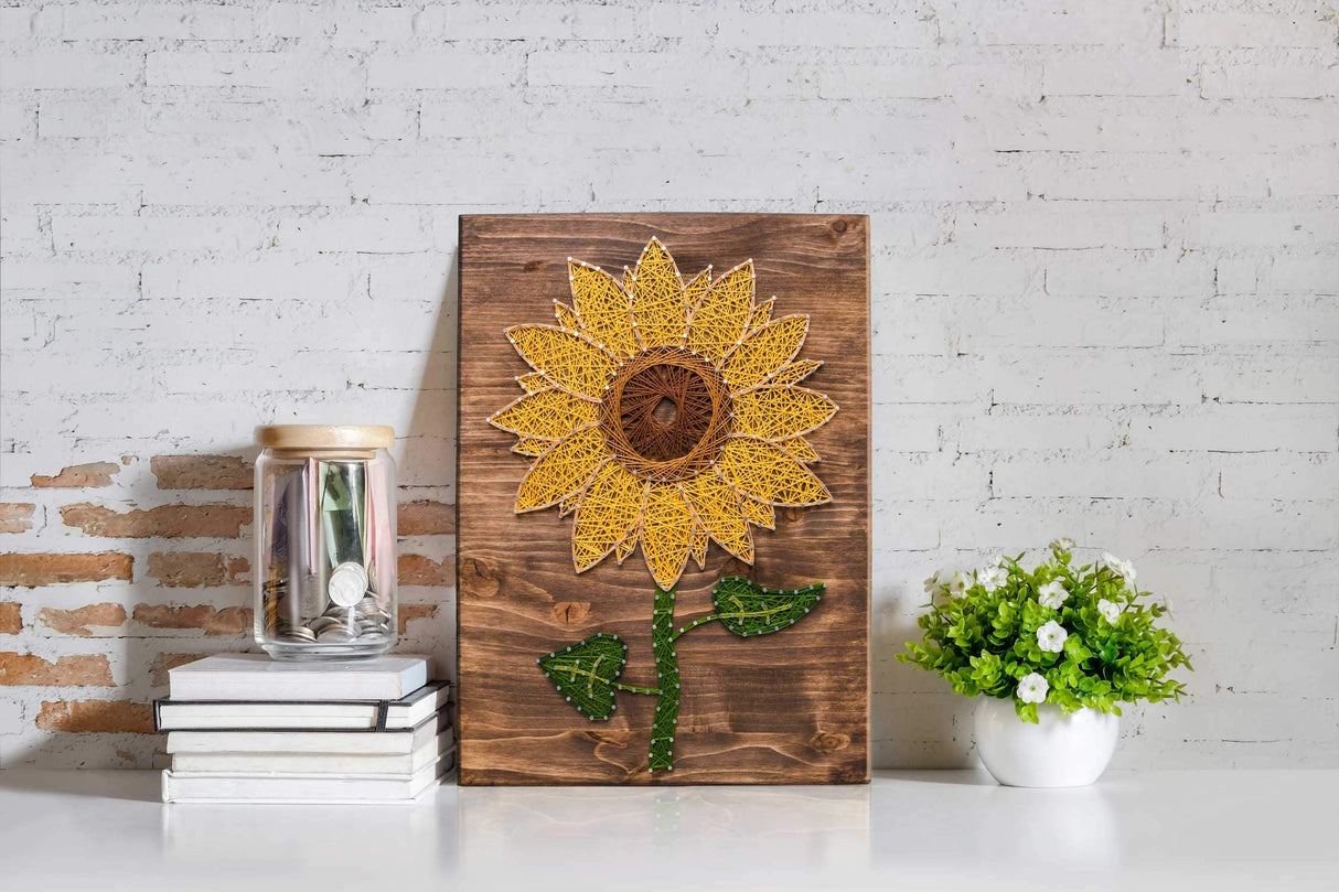 String of the Art Sunflower String Art Kit, American Made DIY Craft Kit for Adults, Stained Pine Wood (16" x 12"), Embroidery Floss, for Beginner to Advanced Crafters, Craft a Handmade Gift String of the Art