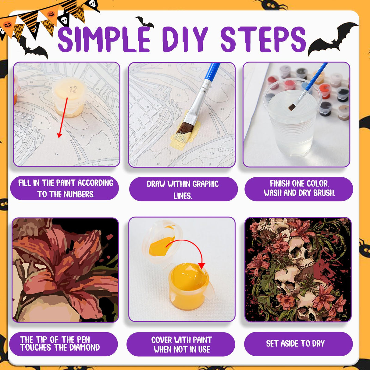 Skull Paint by Numbers Kit for Adults, Skull Paint by Numbers Kit for Adults Beginner, Skeleton Paint by Number Kits for Gift Home Decor 16''W x 20''L hkejoi