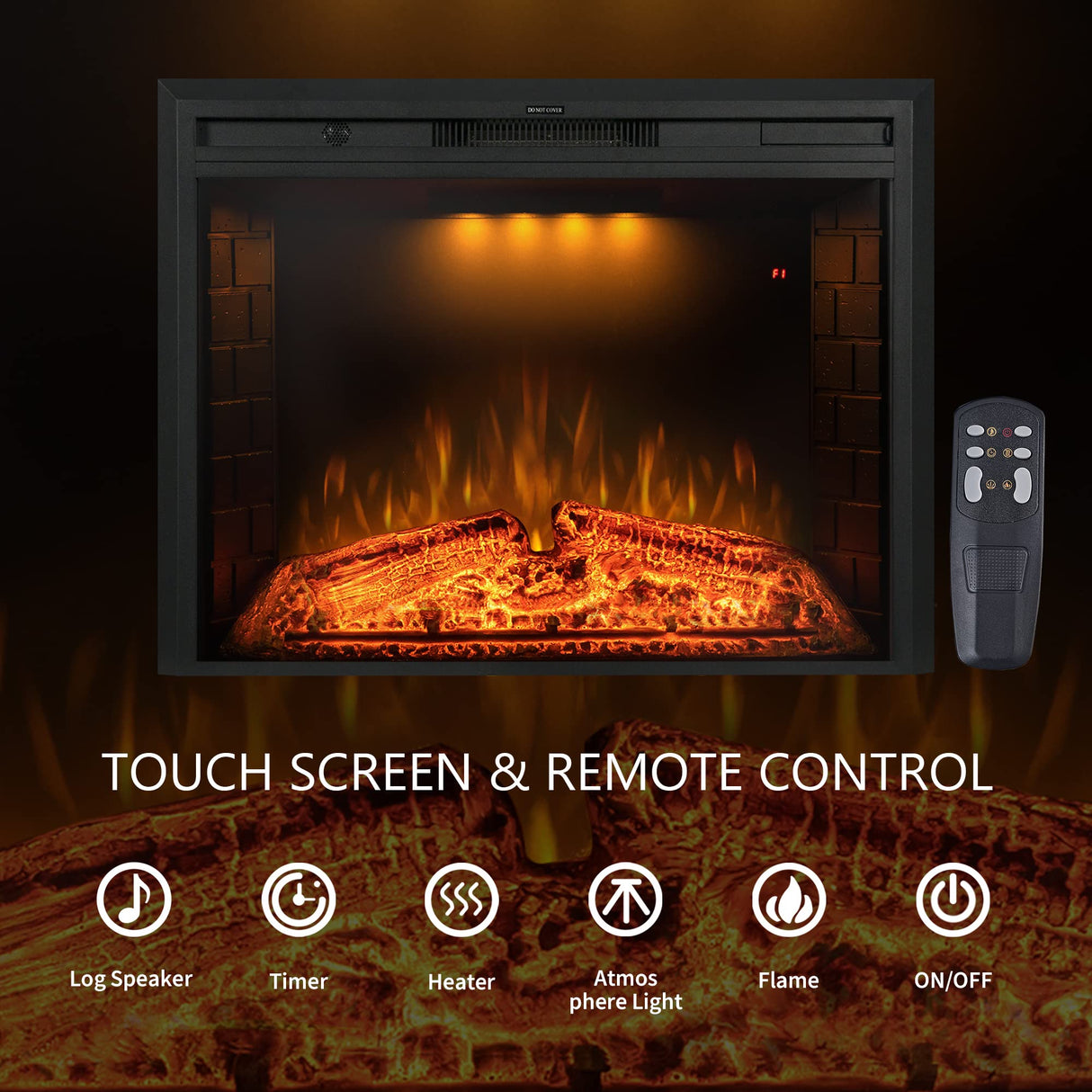 Benrocks 36'' Electric Fireplace Inserts, Recessed & Built in Wall Electric Fireplace Heater with Fire Crackling Sound, Adjustable Top Light & Flame Speed, Overheating Protection, 750/1500W Black Benrocks