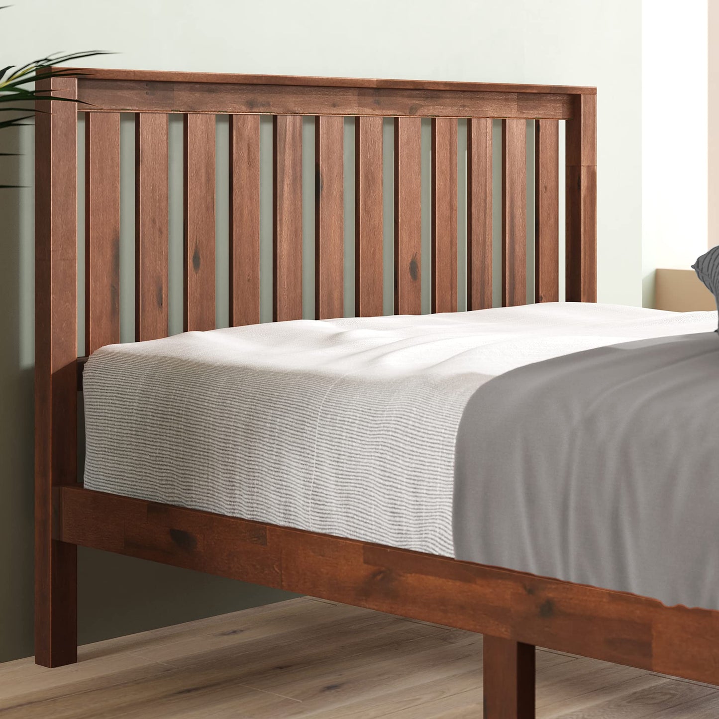 ZINUS Vivek Antique Espresso Wood Platform Bed Frame with Headboard - No Box Spring Required, Easy Assembly, Queen Size - WoodArtSupply