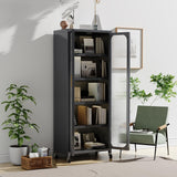 Runboll Kitchen Pantry Storage Cabinet, 6 Tier Metal Sideboard with Wheels and Acrylic Glass Door, Modern Display Curio Cabinet Bookcase Runboll