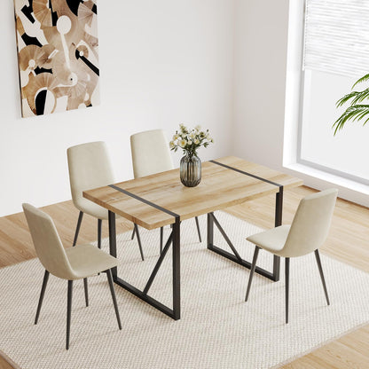 WIIS' IDEA Modern Dining Table Set for 4,Rectangular Solid Wood Dining Table for 4 People,Metal Base and Legs,Suitable for Living Room,Dining Room,Kitchen（55" Dining Table+4 Beige Dining Chai - WoodArtSupply