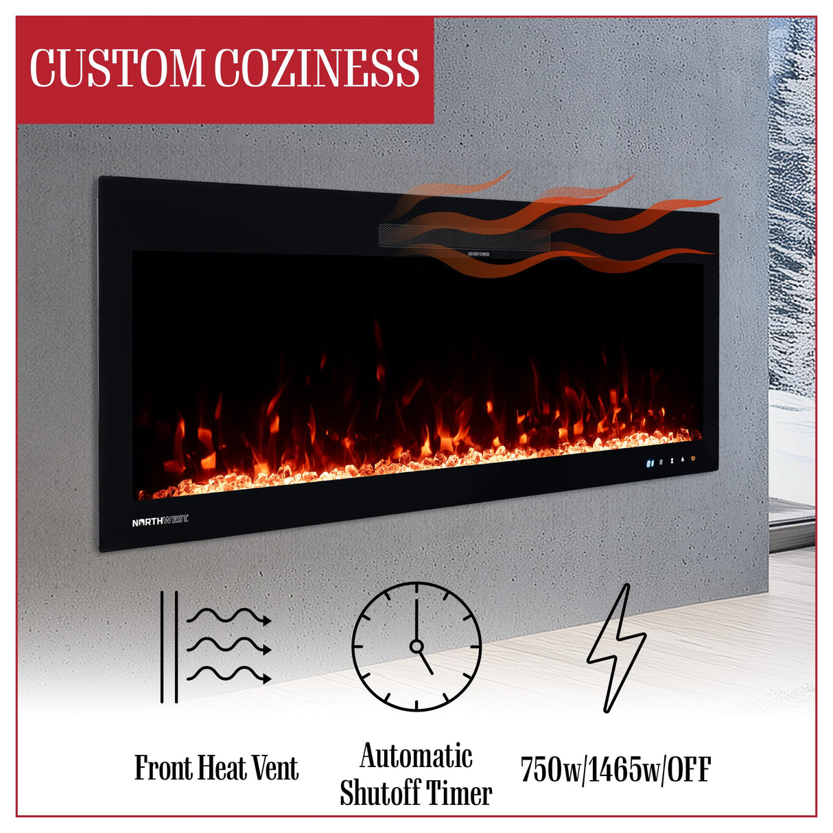 Northwest Electric Fireplace - 42 Inch Wall Mounted Fireplace with Fire Crackling Sounds and Remote to Adjust LED Flames, Timer, Heat, and More Northwest