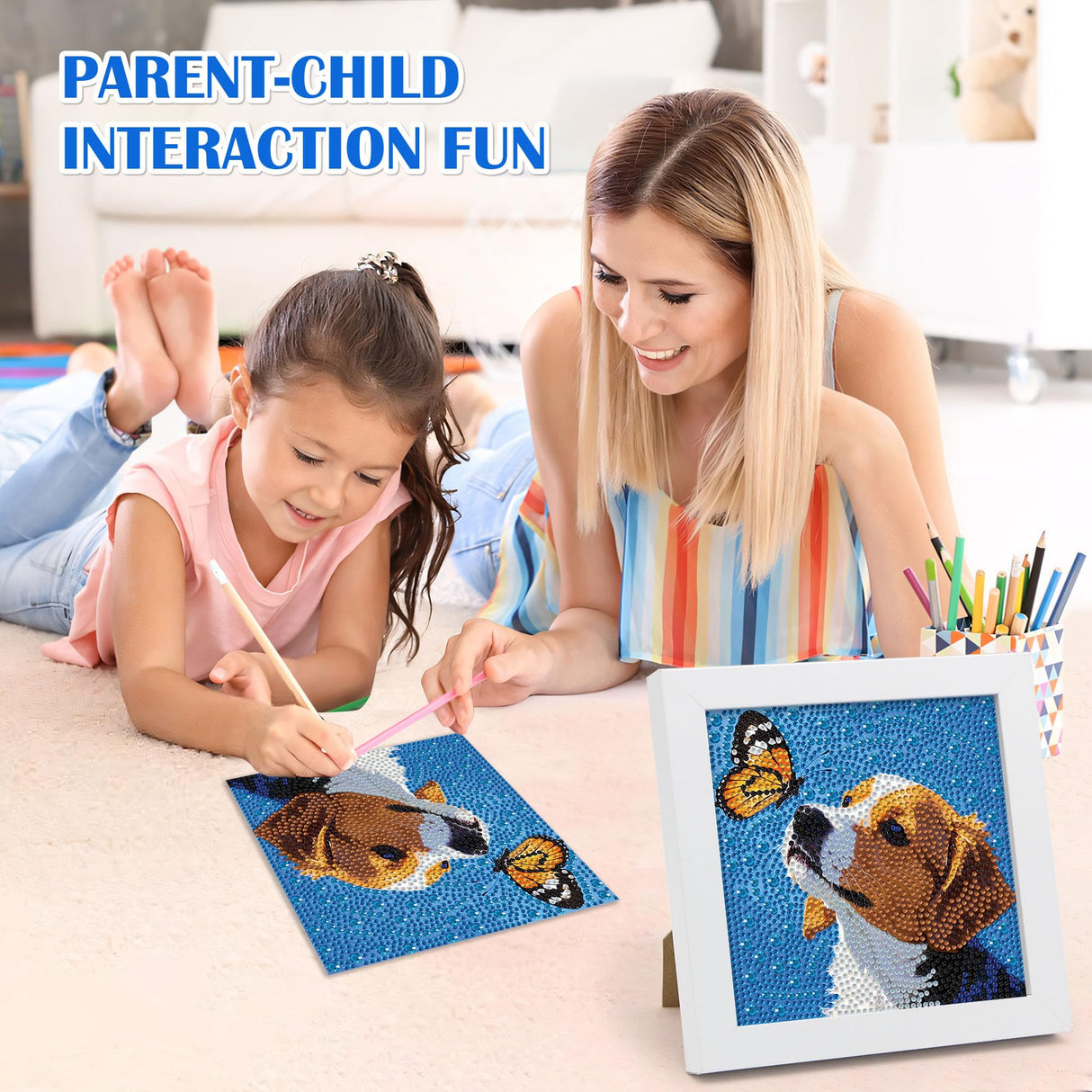 Leixonl Diamond Art Kits for Kids with Framed (7 in) Cartoon Animals DIY Gem Art Painting - Arts & Crafts Gifts for Beginners & Teens (Dog) Leixonl