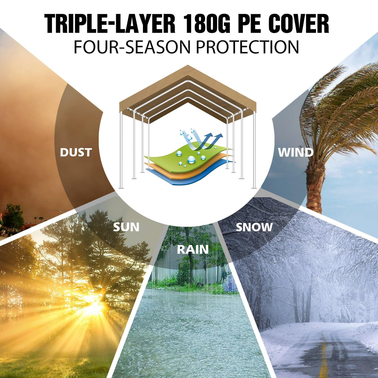 Carport Canopy 10'x20' Replacement Cover, Waterproof & UV Protected Garage Top Tarp Shelter Cover with Ball Bungee Cords, Car Cover Tent (Frame is not Included) Yustuf