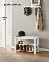 SONGMICS Shoe Rack Bench, 3-Tier Bamboo Shoe Storage Organizer, Entryway Bench, Holds Up to 286 lb, 11.3 x 27.6 x 17.8 Inches, for Entryway Bathroom Bedroom, Cloud White ULBS004W01 SONGMICS