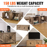 VEVOR Cat Litter Box Enclosure for 2 Cats, Litter Box Furniture Hidden with Double Rooms, Wooden Cat Box Cabinet Fit Most of Litter Box, 47.2" L x 18.5" W x 19.7" H, Greige VEVOR