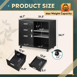 DEVAISE 3 Drawer Mobile File Cabinet, Wood Lateral Filing Cabinet, Printer Stand with Open Shelves for Home Office, Black DEVAISE