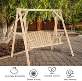 S AFSTAR Porch Swing, Outdoor Wooden Swing with A-Frame for 2 Person, Rustic Hardwood Swing Chair for Patio Garden Yard, 6.5' Wooden Swing Bench for Adult Senior Toddler, Natural S AFSTAR