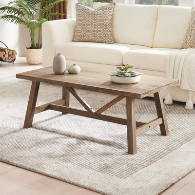 Wnutrees Farmhouse 43" Coffee Table,Solid Wood Center Tables for Living Room and Office, Rustic Wooden Rectangular Table with V-Shaped Support, Natural