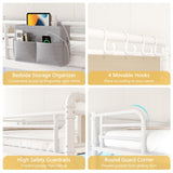 Twin Size Loft Bed with LED Lights and Charging Station, Industrial Heavy Duty Metal Loft Bed Frame with Ladder and Guardrail for Kids Adults, Small Space Saving Design for Bedroom Dorm, White Jocoevol