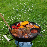 BBQ Mop Brush and Cast Iron Sauce Pot Set, 11-in-1 Value Pack includes 2Pcs Wooden Long Handle, 6 Brush Heads, 1 Cast iron BBQ Pan and 2 Silicone Brushes for Grilling all Types of Ingredients ZQDFLME