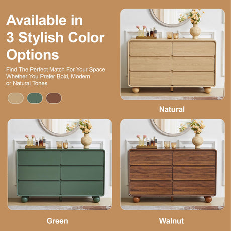AVZEAR Modern 6 Drawer Dresser for Bedroom, 48" Wide Wooden Dresser Chest of Drawers, Handle Free & Curved Profile Design, Mid Century Closet Clothes Storage Organizer for Living Room, Walnut AVZEAR