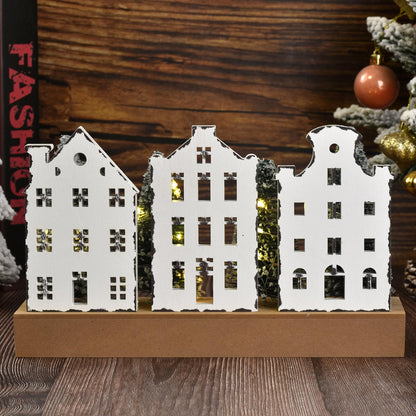 Christmas LED Lighted Decorations, Wooden Christmas Tree Tabletop Decor Rustic Table Farmhouse Wood Ornament Tiered Tray Centerpiece Sign Block for Desk Shelf Home Holiday Xmas Winter Party (4 trees)