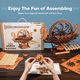 ROKR 3D Wooden Puzzle for Adults, 3-Hour Build, Viking Dragon Ship with LED Lights, Model Kits for Adults to Build, Ideal Gift for Boys and Men ROKR