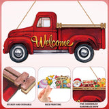 Ferraycle 13 Pcs Interchangeable Welcome Sign Red Truck Decor Welcome Sign Rustic Farmhouse Holiday Decor with 12 Holiday Signs for Fall Thanksgiving Christmas Ferraycle