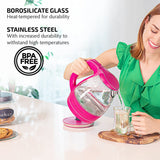 OVENTE Glass Electric Kettle Hot Water Boiler 1.5 Liter Borosilicate Glass Fast Boiling Countertop Heater - BPA Free Auto Shut Off Instant Water Heater Kettle for Coffee & Tea Maker - Pink KG83F OVENTE