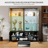 Lvifur 71” Glass Display Cabinet with Lights, Modern Curio Cabinet Display Cases for Collectibles, Locking Cabinet with Shelves & Drawers, Tall Bookcase with Human Body Sensor for Living Room (Black) Lvifur