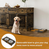 OUYESSIR Dog Crate Furniture, 72.05 Inch Wooden Large Dog Kennel with 2 Drawers & Dog Bowls, Dog House with Double Doorss & Divider, Heavy Duty Indoor Dog Cage for Large Medium Dogs, Rustic Brown OUYESSIR