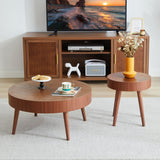 AVZEAR Nesting Round Coffee Table Set of 2, Mid Century Modern Coffee Table, Natural Wood Nesting Tables Walnut Side Table and Farmhouse End Table Set for Living Room Bedroom, Cafe, Office(Walnut) AVZEAR