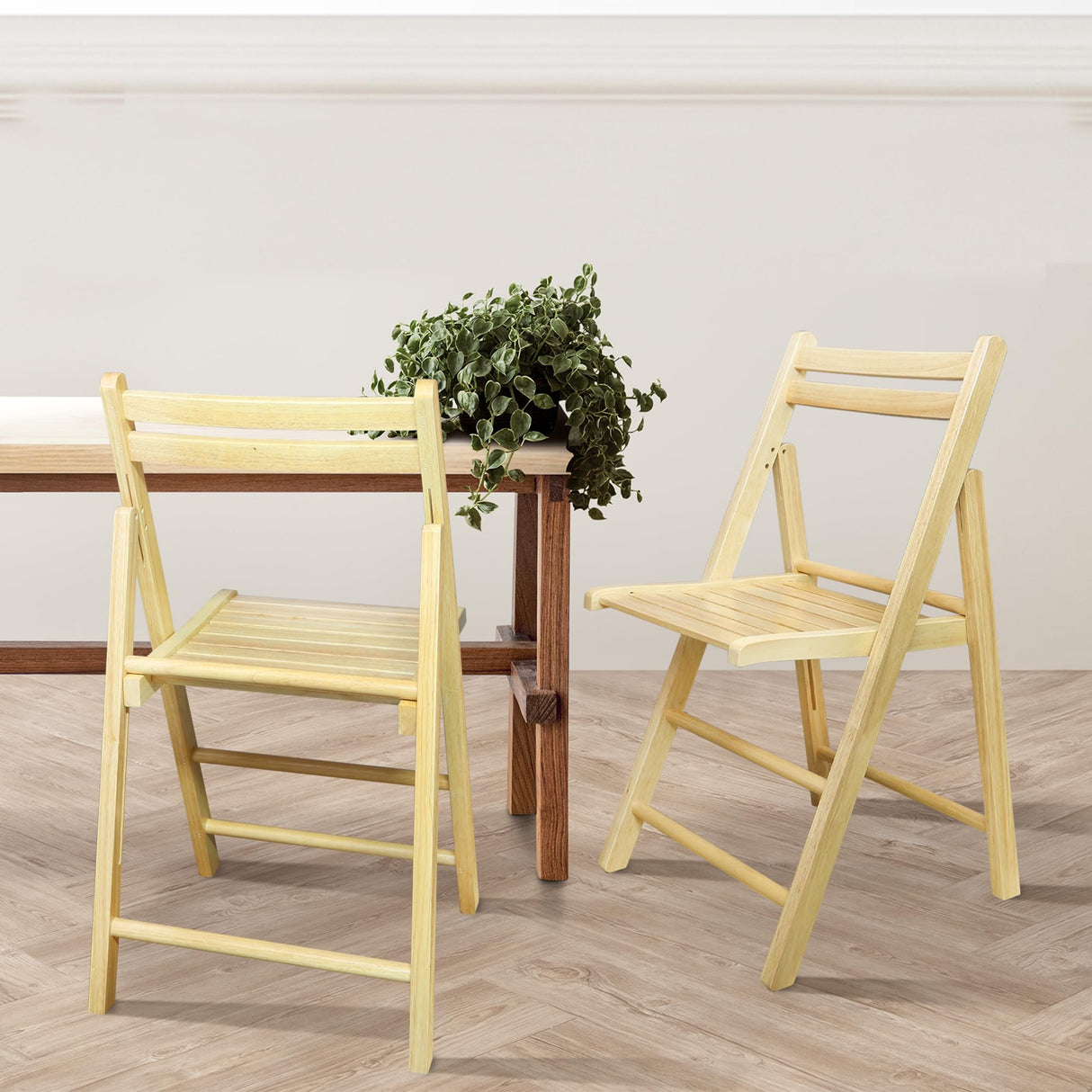 Casual Home Wooden Folding Chairs 2-Pcs Set, 17" W x 18" D x 30.75" H, Natural Casual Home