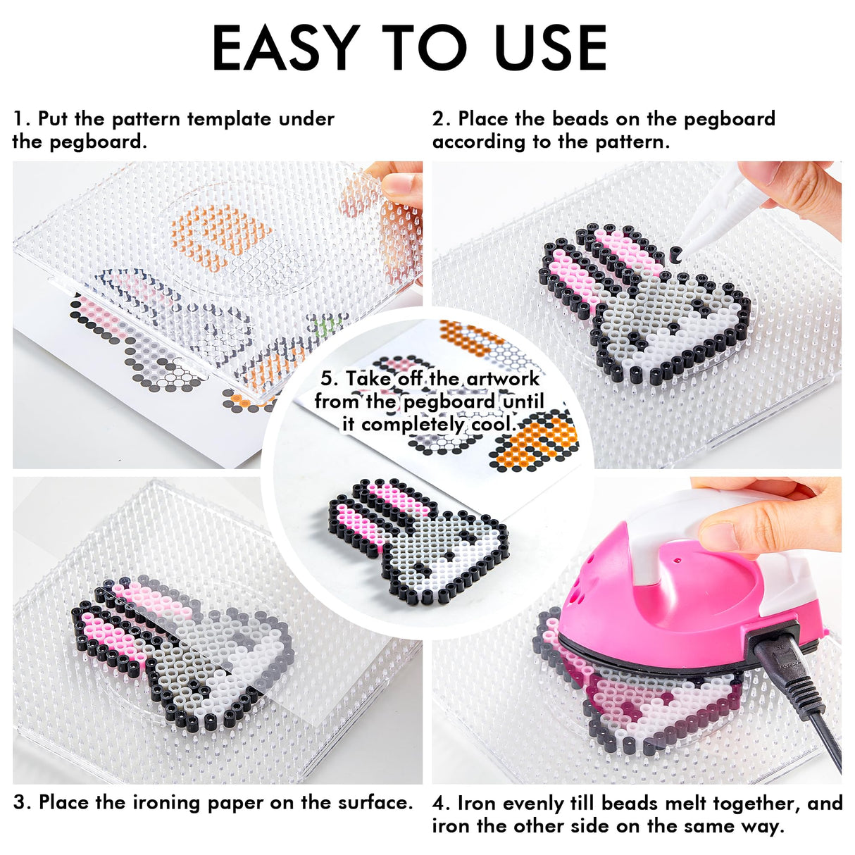 INSCRAFT Fuse Beads, 33000pcs Fuse Beads Kit for Kids, 33 Color 5MM Iron Beads Set with 150 Patterns, 8 Pegboards, 15 Ironing Paper, 6 Tweezers, 85 accessories, Craft Kits Gifts for Birthday Christmas INSCRAFT