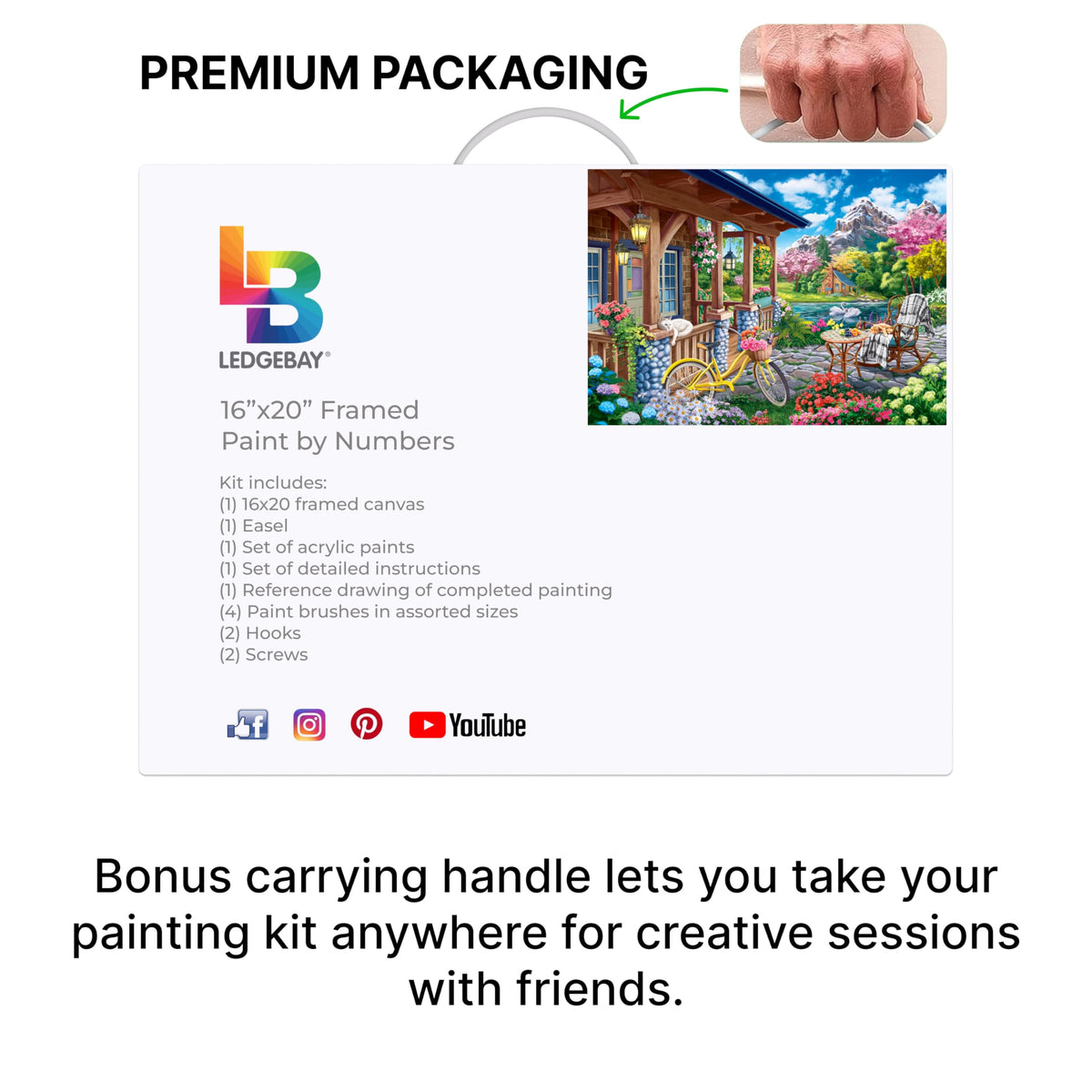 Ledgebay DIY Paint by Numbers Kit for Adults Framed Canvas Beginner to Advanced Paint by Numbers Kit Kits Include Acrylic Paint set Brushes Tabletop Easel (Colorful House Near The Lake 16"x20" Framed) Ledgebay