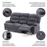 Weture Oversized Recliner Sofa with Heat and Massage, Wall-Hugger Reclining Sofa with Cup Holders and USB Port, Big Large 3-Seater RV Recliner Couch Sofa for Living Room (Fabric, Grey) Weture