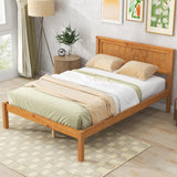 P PURLOVE Full Size Bed Frame,Solid Wood Platform Bed with Headboard,No Box Spring Needed,Oak P PURLOVE
