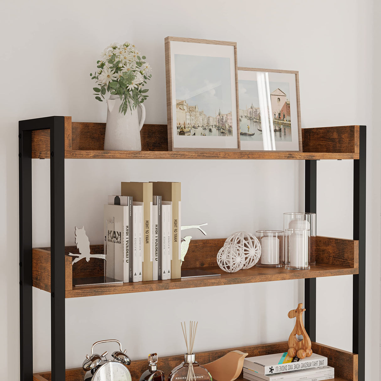 IRONCK Litter Box Enclosure with 4 Shelves and Doors, Large Wood Cat Litter Box Furniture Hidden with Storage and Scratch, Fit Most of Litter Box, Vintage Brown IRONCK