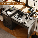 MaverickFurni Farmhouse Computer Desk with 2 Drawers & Storage Cabinet, Compact Home Office Desk for Small Spaces, Wooden Executive Desk for Study, Bedroom, Brown MaverickFurni