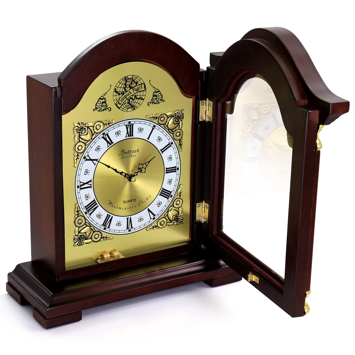 Bedford Clock Collection Redwood Mantel Clock with Chimes Bedford Clock Collection