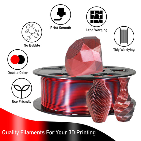 OEM MIKA3D 3D Printing Silk PLA Shiny Red Black 2 Colors in 1 Coextrusion 3D Filament, 1.75mm 1KG Dual Bicolor Double Colors 3D Printer Material Widely Support for Printers OEM MIKA3D