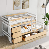 Bunk Bed Twin Over Twin with 6 Storage Drawers, Solid Wood Bunk Beds with Guardrails and Ladders for Kids Boys Girls Teens, No Box Spring Needed (Twin Over Twin Bunk Beds, Natural) Harper & Bright Designs